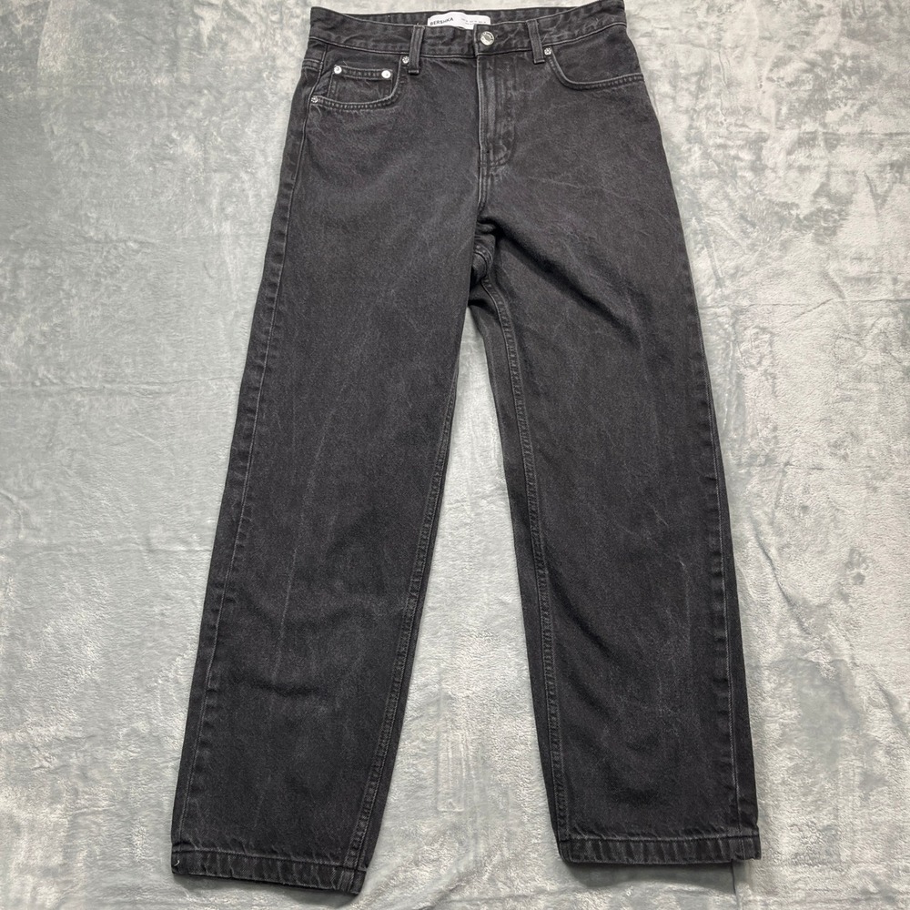Bershka Wide Leg Jeans Women Black High Rise Relaxed Denim Wash Size 30